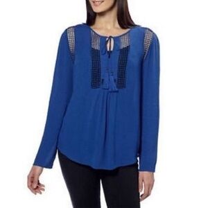 Joseph A Long Sleeve Crinkle Blouse Crochet Detail Women's Size Medium